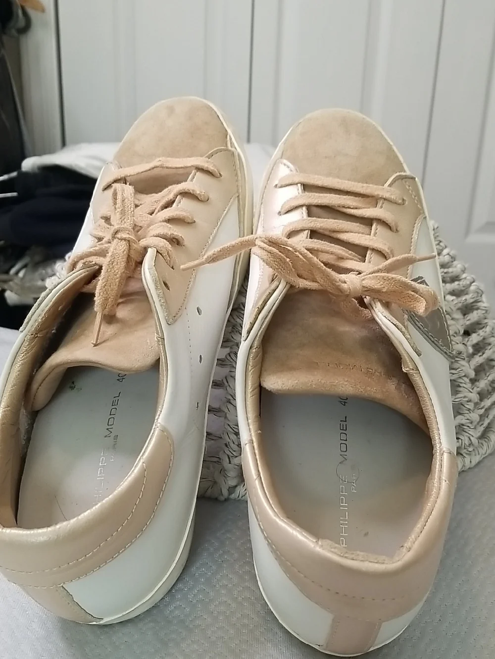 Philippe Model White Beige Leather Lace Up Sneakers Women's Size EU 40 EUC